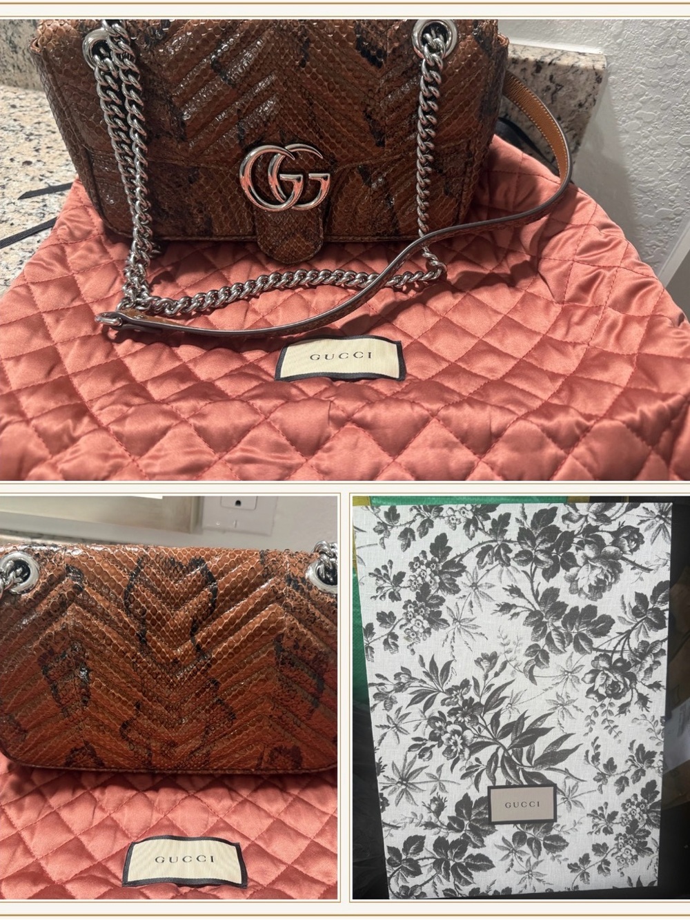 Gucci Brown Python GG Shoulder Bag with Silver Hardware